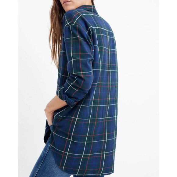 Madewell Womens Green & Navy Plaid Button-Up Flannel Ex-Boyfriend Shirt Size S - Picture 3 of 11